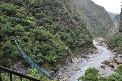 suspension bridge to "most exciting trail," which you need a permit for + we did not walk/taroko, taiwan/jan 2013