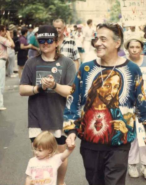me + harry koutoukas when i was 3ish, my dad behind us, howard moody behind him/pride, nyc/1990?