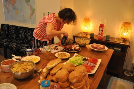 maggie decorating her flag cake/graci's/july 4